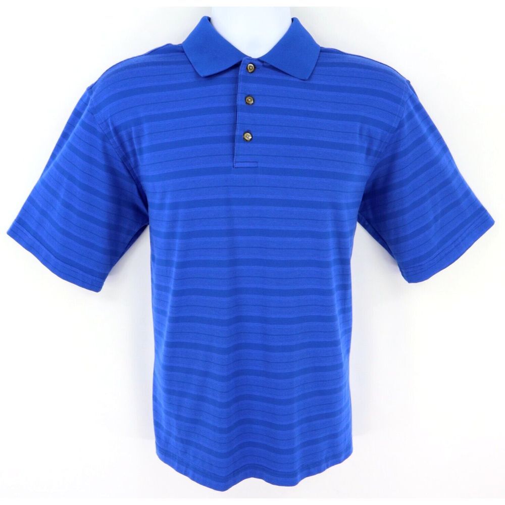 Pebble Beach Performance Polo Shirt Mens Sz M Blue Striped Short Sleeve Collared